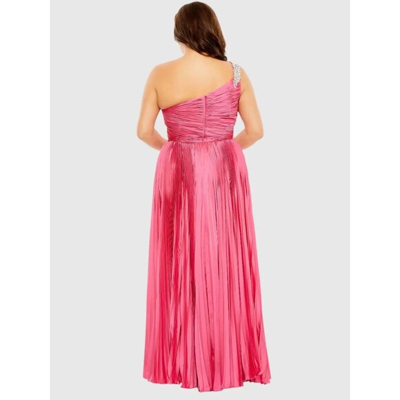 MAC DUGGAL WOMEN'S PINK ONE SHOULDER EMBELLISHED PLEATED SLEEVELESS GOWN SZ 16W - Picture 3 of 4